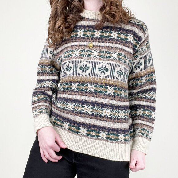 Vintage Wool Fair Isle Scandinavian Eccentric Grandma Eclectic Grandpa Winter - Picture 2 of 8